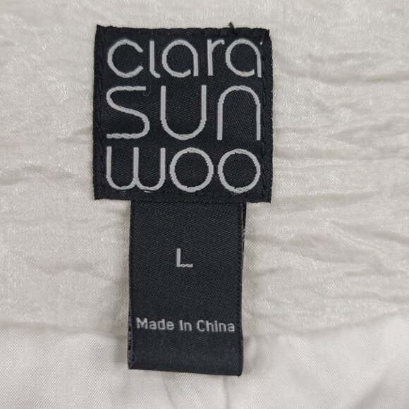 Clara Sun Woo Womens White Short Sleeve Button-Up Blouse L New w/Tags - Picture 4 of 11